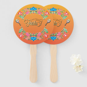 Mexican Fiesta Gold Glitter Hand Fans