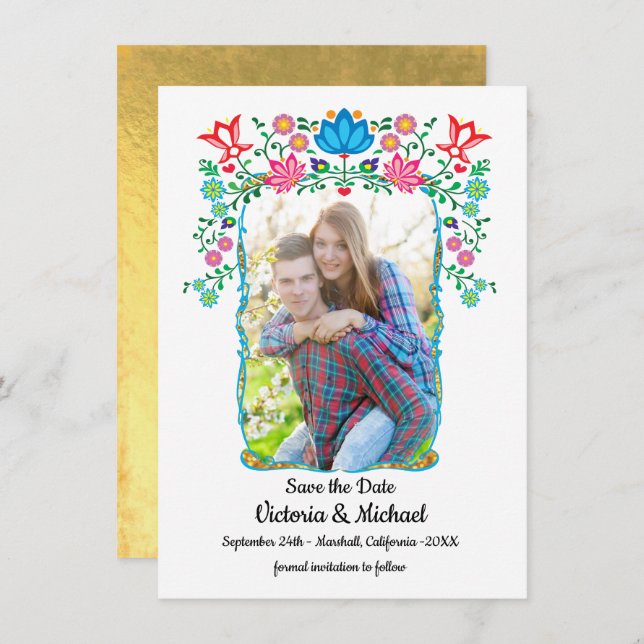 Mexican Fiesta Gold Save the Date Photo (Front/Back)