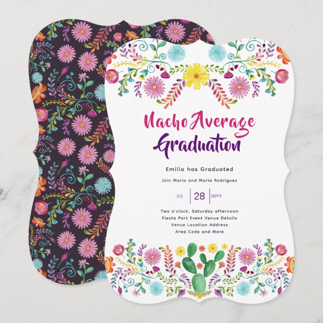Mexican FIESTA GRADUATION Invitation Folk Art (Front/Back)