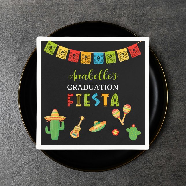 Mexican Fiesta Graduation Party Black Napkin (Creator Uploaded)
