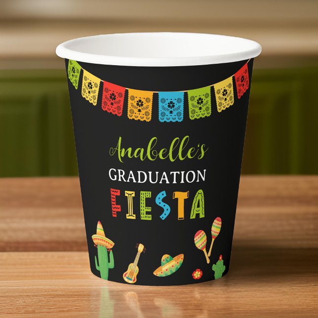 Mexican Fiesta Graduation Party Black Paper Cups (Creator Uploaded)