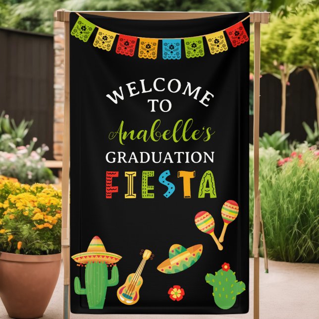 Mexican Fiesta Graduation Party Black Welcome Banner (Creator Uploaded)