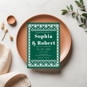 Mexican Fiesta Green Papel Picado Boho Wedding Invitation