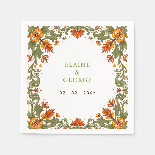 Mexican Fiesta Green Talavera Wedding Napkin (Front)