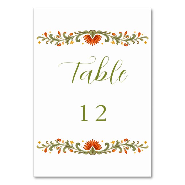 Mexican Fiesta Green Talavera Wedding Table Number (Front)
