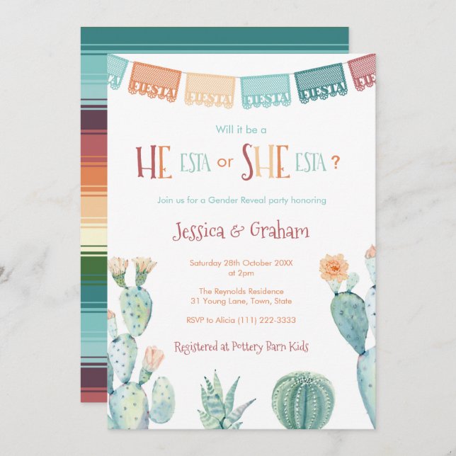 Mexican Fiesta He Esta She ESTA Unisex Baby Shower Invitation (Front/Back)