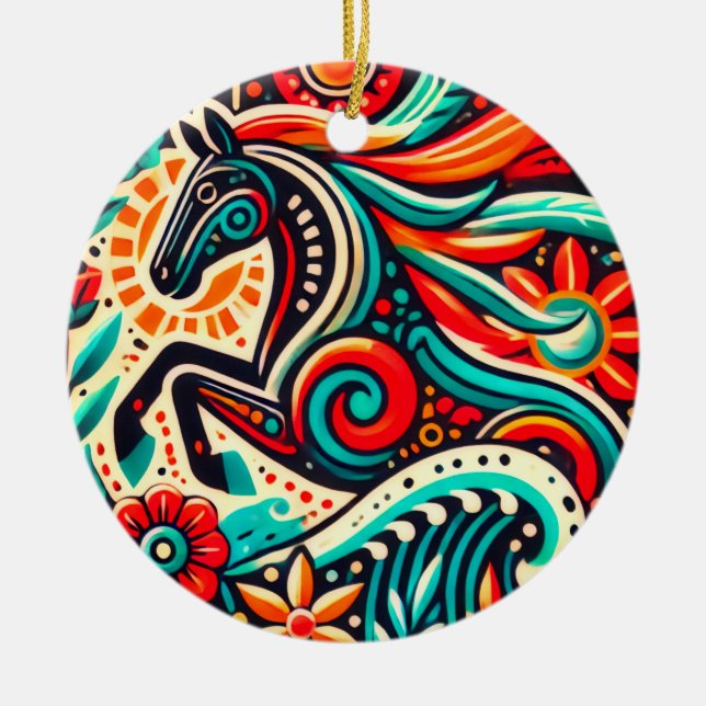 Mexican fiesta horse ceramic tree decoration (Front)