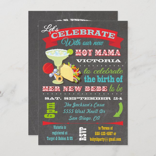 Mexican Fiesta Hot Mama Baby Shower Invitation (Front/Back)
