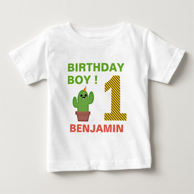 Mexican Fiesta Kawaii Cactus 1st Birthday Party Baby T-Shirt (Front)