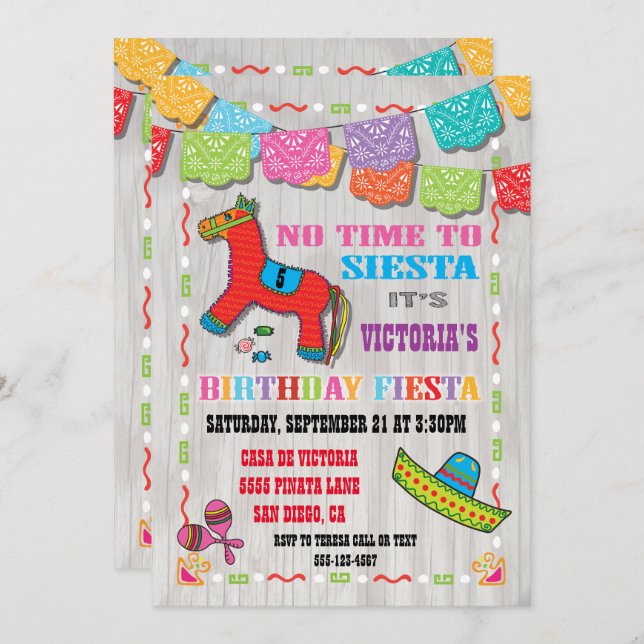 Mexican Fiesta Kids Birthday Party Invitation (Front/Back)