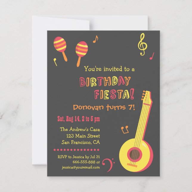 Mexican Fiesta Kids Birthday Party Invitations (Front)