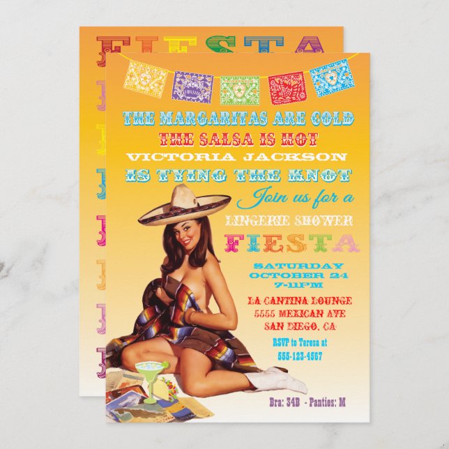 Mexican Fiesta Lingerie Shower Invitation (Front/Back)