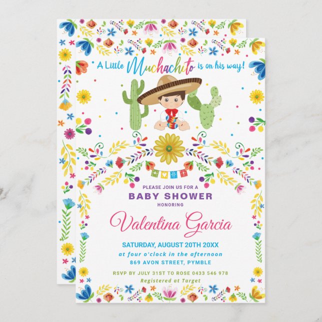Mexican Fiesta Little Muchacho Boy Baby Shower  In Invitation (Front/Back)