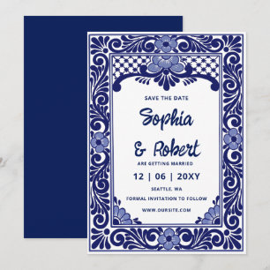 Mexican Fiesta Navy Blue Talavera  Save The Date
