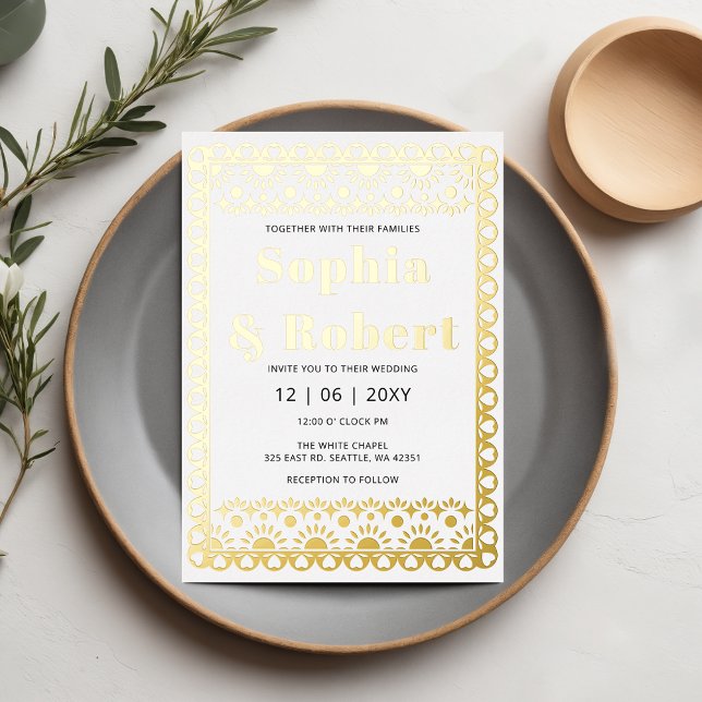 Mexican Fiesta Papel Picado Boho Wedding (Mexican Fiesta Papel Picado Boho Wedding Foil Invitation)