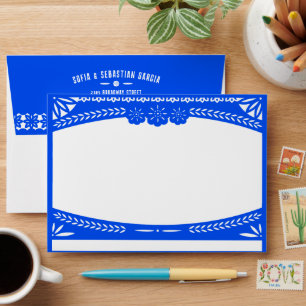 Mexican Fiesta Papel Picado Flag BLUE Invitation Envelope