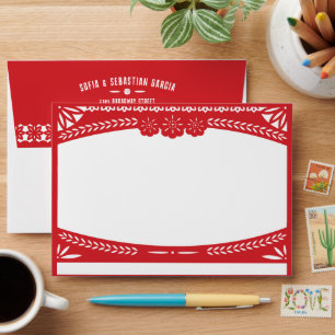 Mexican Fiesta Papel Picado Flag RED Invitation Envelope