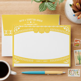 Mexican Fiesta Papel Picado Flag YELLOW Invitation Envelope