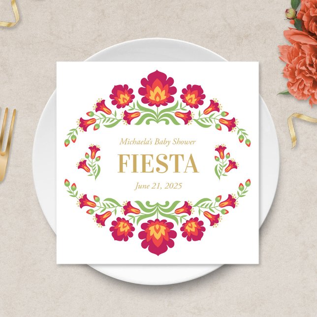 Mexican Fiesta Paper Napkin, Red Floral Napkin (Red Floral Mexican Fiesta Luncheon Napkin)