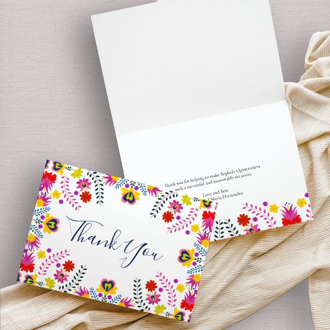Mexican Fiesta Party Floral Thank You Card (Colorful pink and yellow mexican fiesta floral thank you card)