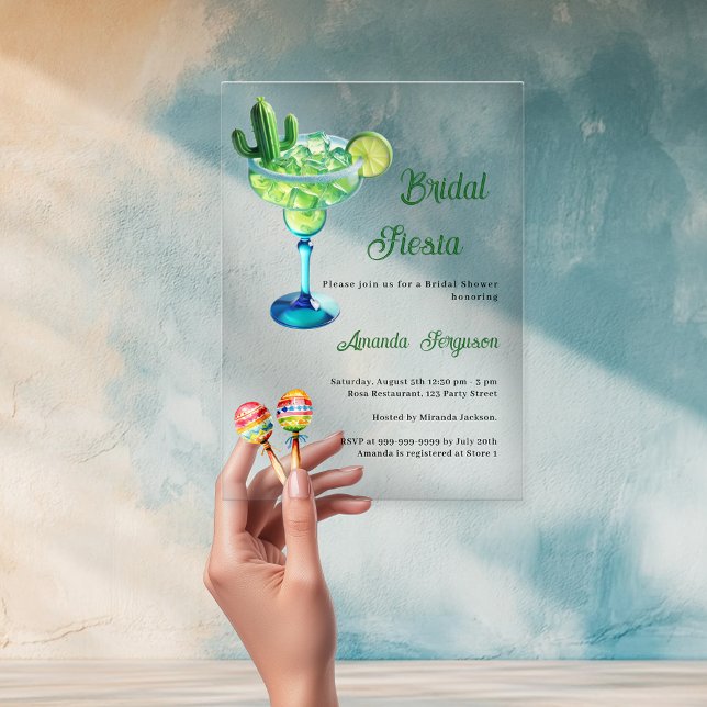 Mexican fiesta party green clear Bridal Shower Acrylic Invitations (Creator Uploaded)