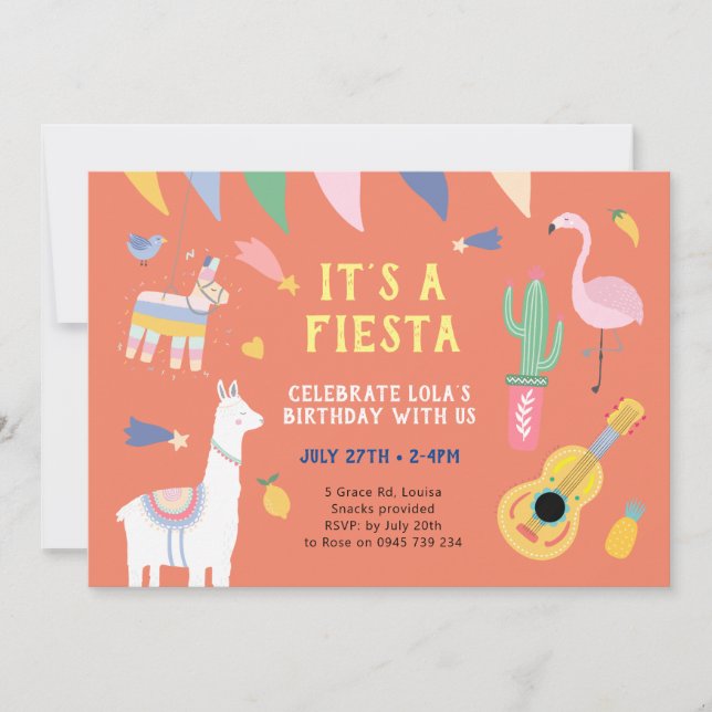 Mexican Fiesta party invitation, Llama Invitation (Front)
