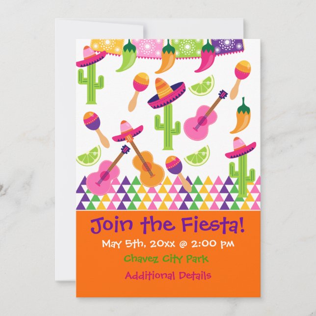 Mexican Fiesta Party Sombrero Saguaro Invitations (Front)