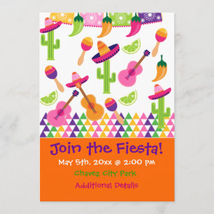 Mexican Fiesta Party Sombrero Saguaro Invitations
