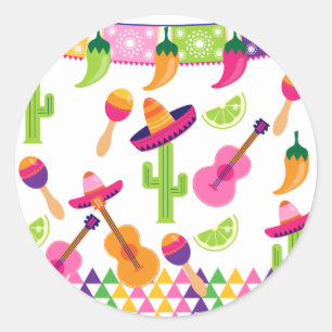 Mexican Fiesta Party Sombrero Saguaro Lime Peppers Classic Round Sticker