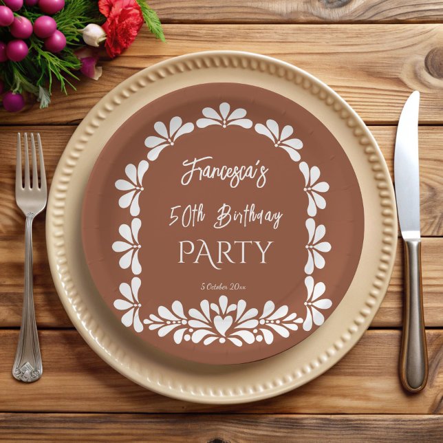 Mexican fiesta party terracotta talavera custom paper plate (Mexican fiesta birthday party terracotta talavera custom monogrammed paper plates personalized decor)