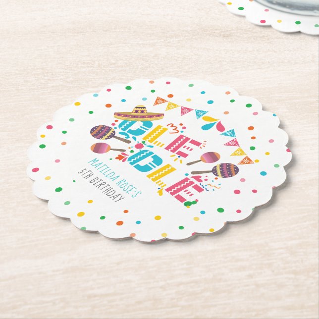 Mexican Fiesta Personalised Birthday Paper Coaster (Angled)
