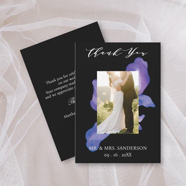 Mexican Fiesta Photo Wedding Black Thank You Card (Creator Uploaded)