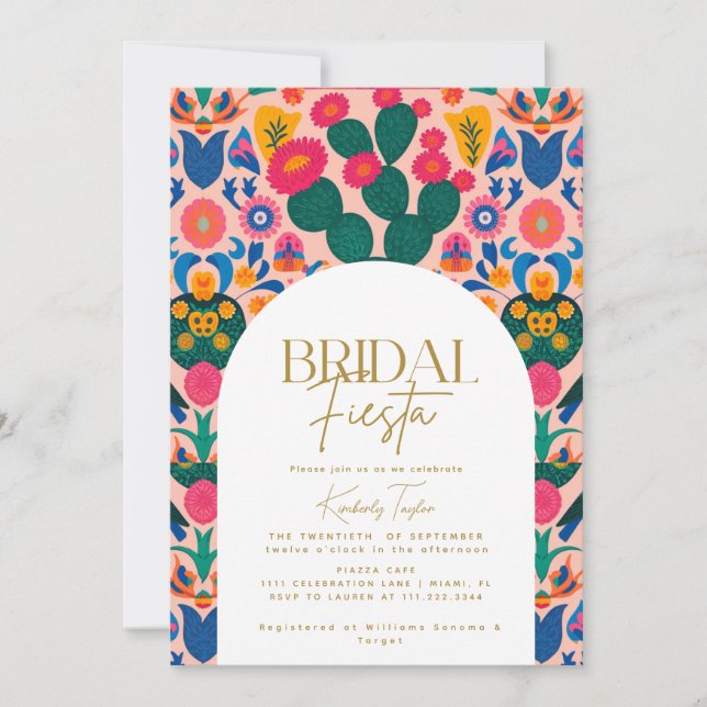 Mexican Fiesta Pink Floral Bridal Fiesta Shower Invitation (Front)