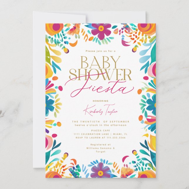 Mexican Fiesta Pink Yellow Flowers Baby Shower Invitation (Front)