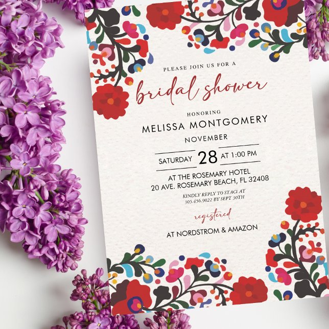 Mexican Fiesta Red Floral Bridal Shower Invitation (Creator Uploaded)