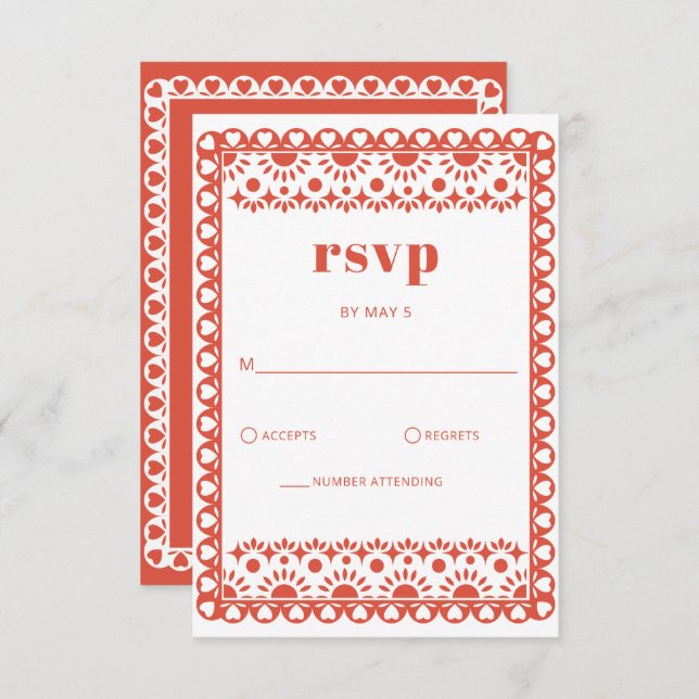 Mexican Fiesta Red Papel Picado Boho Wedding RSVP Card (Front/Back)