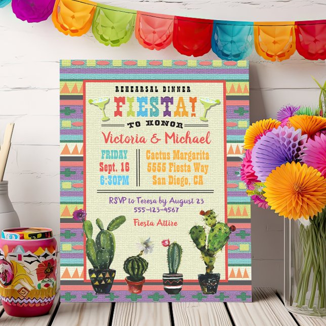 Mexican Fiesta Rehearsal Dinner cactus aztec Invitation (Creator Uploaded)