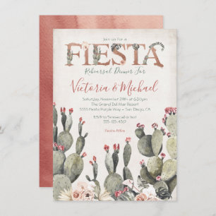 Mexican Fiesta Rehearsal Dinner Cactus Floral Invitation