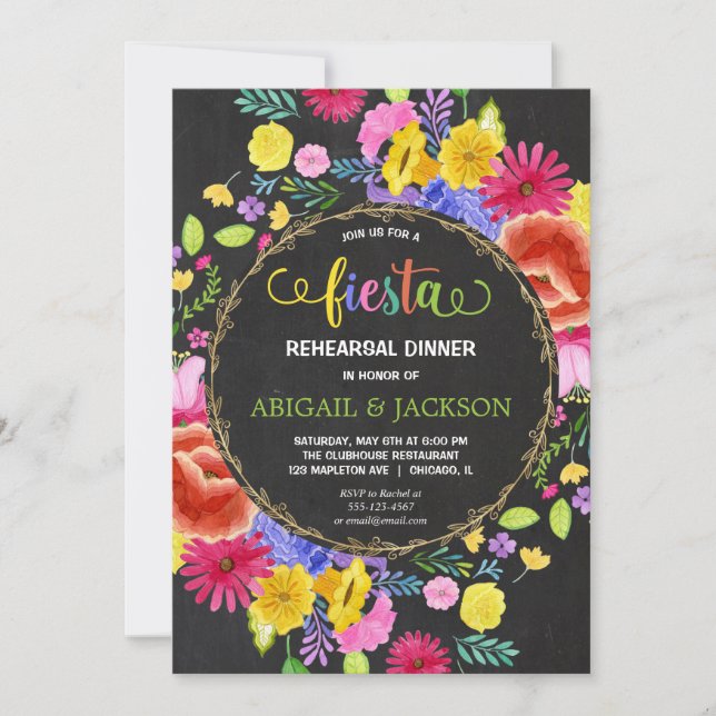 Mexican Fiesta Rehearsal Dinner chalkboard floral Invitation (Front)