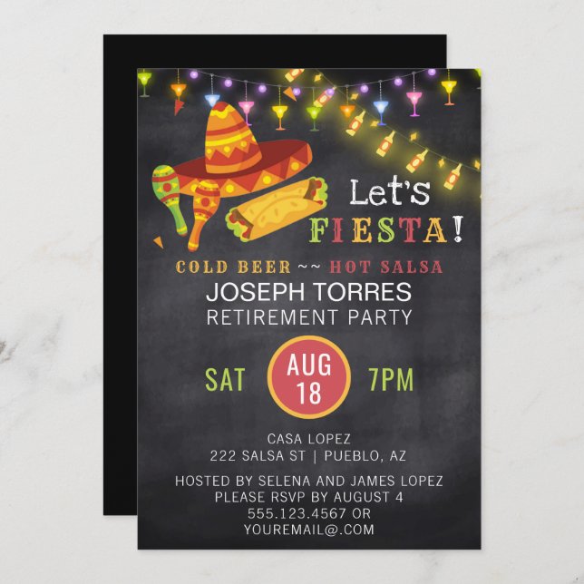 Mexican Fiesta Retirement Party Chalkboard Invitation (Front/Back)