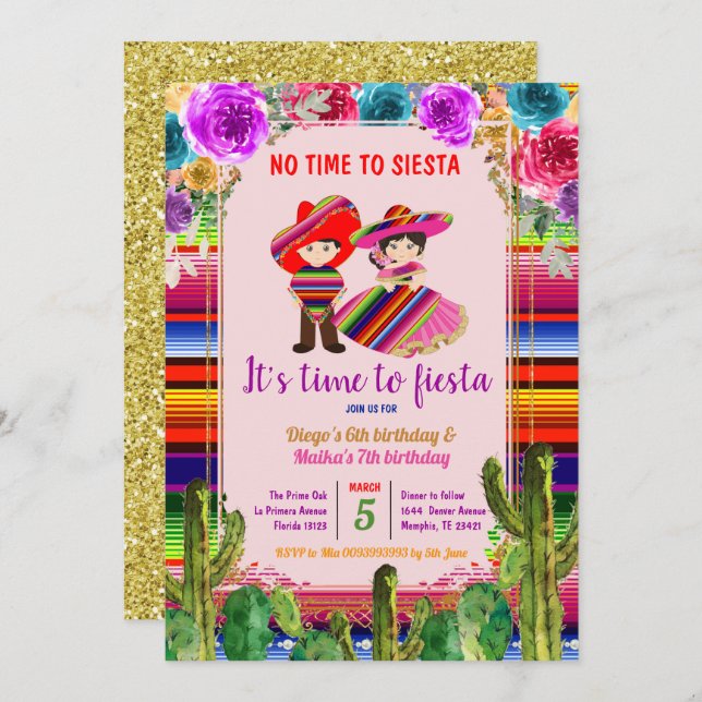 Mexican Fiesta Sibling Birthday Invitation (Front/Back)