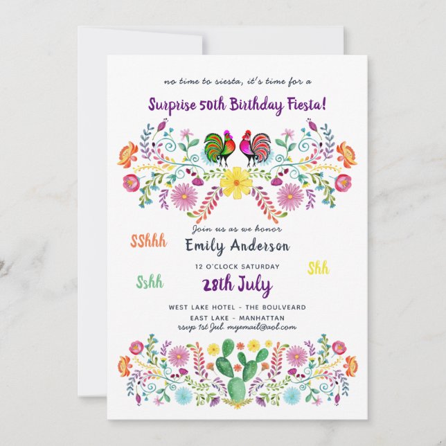 Mexican FIESTA SURPRISE Birthday Invitation Flower (Front)