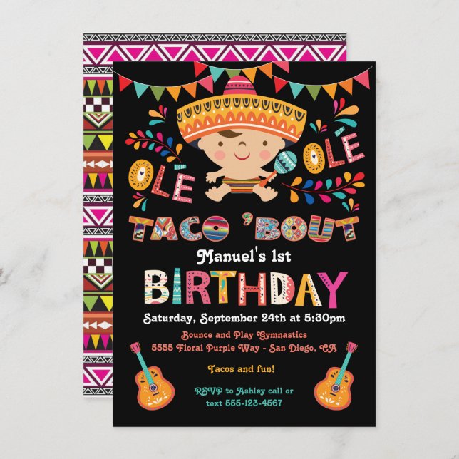 Mexican Fiesta Taco bout 1st Birthday Invitation (Front/Back)