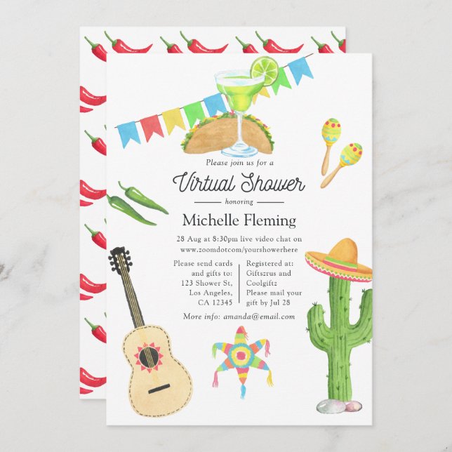 Mexican Fiesta Taco 'bout a Virtual Bridal Shower Invitation (Front/Back)