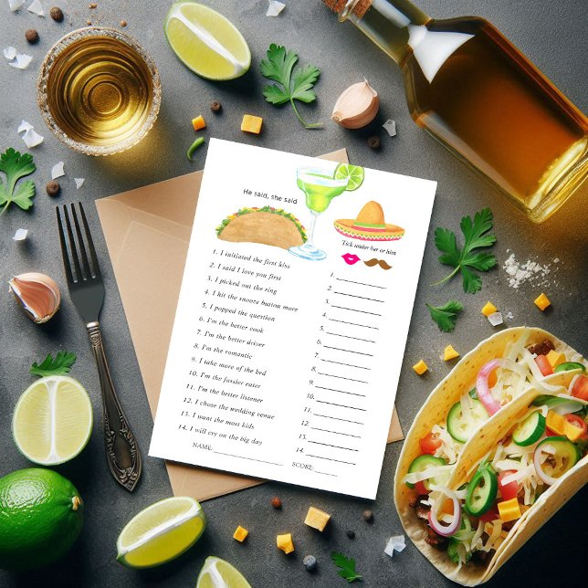 Mexican Fiesta Taco Bridal Shower Game Invitation (Mexican Fiesta Taco Bridal Shower Game Invitation)