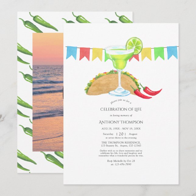 Mexican Fiesta Taco Celebration of Life Invitation (Front/Back)