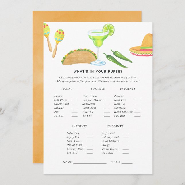 Mexican Fiesta Taco Game Invitation (Front/Back)