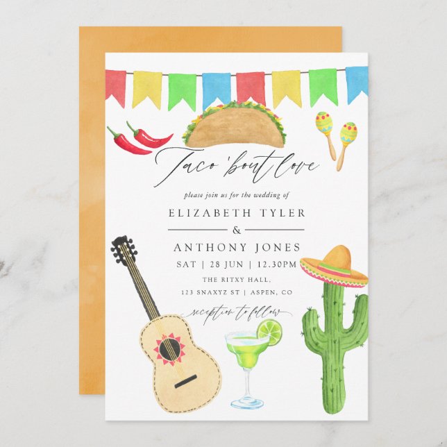 Mexican Fiesta Taco themed Wedding Invitation (Front/Back)