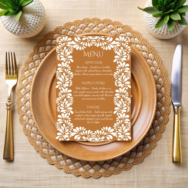 Mexican fiesta talavera terracotta  menu (Mexican fiesta vintage talavera terracotta menu cards papel picado personalized menu cards )