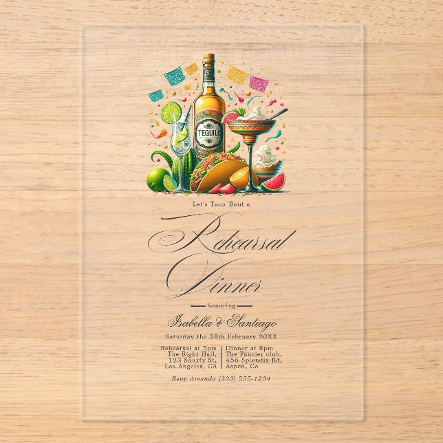 Mexican Fiesta Tequila Rehearsal Dinner Acrylic Invitations (Front)